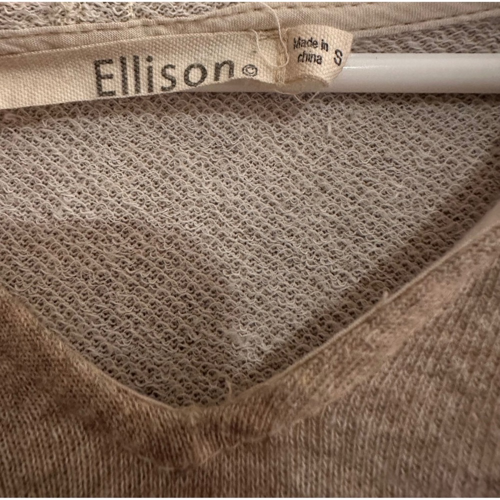 Ellison Womens Boho Crochet Lace Fringe Hoodie Sweatshirt Tan Oatmeal Small - Picture 9 of 9